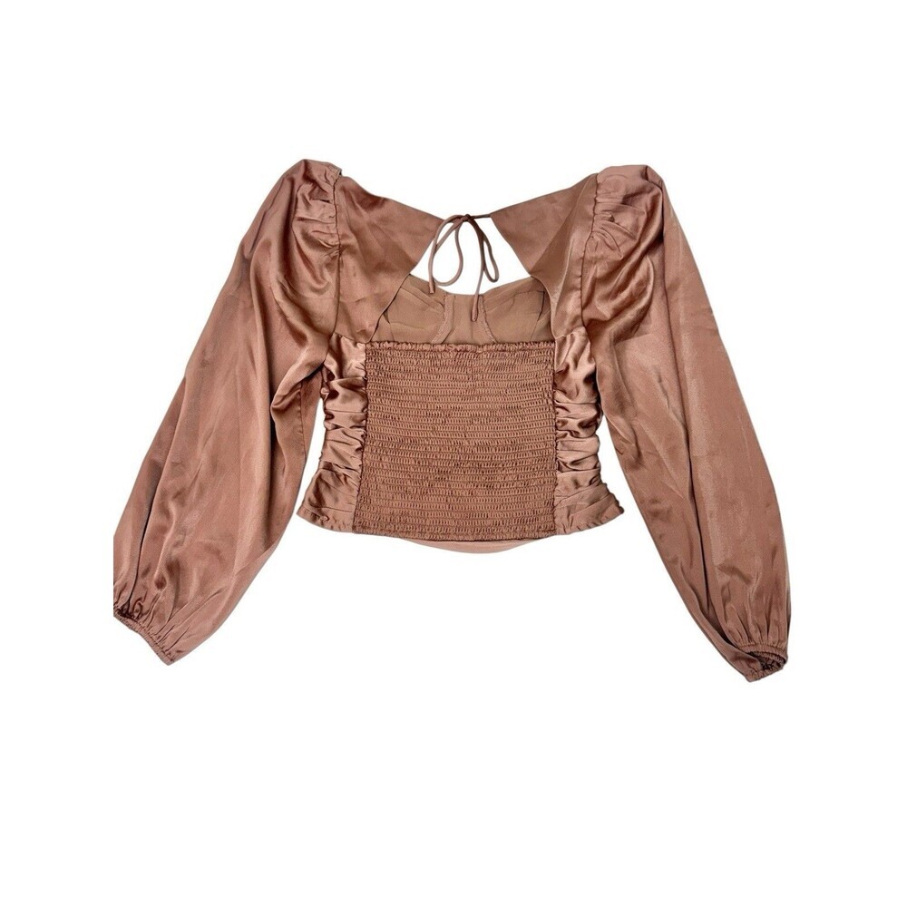 ASTR The Label Satin Puff Sleeve Crop Top Dark Blush Size L Going Out Sexy Chic - Picture 6 of 8